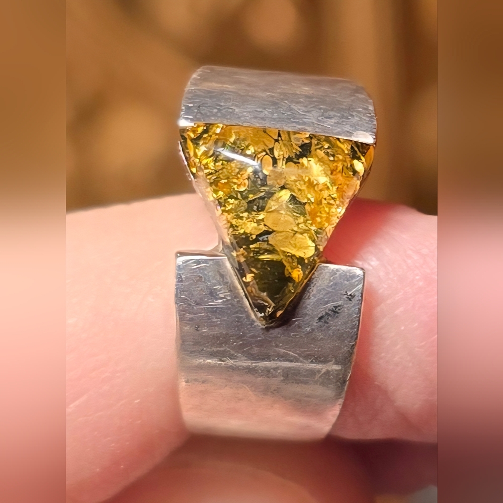 Sterling Silver .925 Ring with Poland Amber Triangle